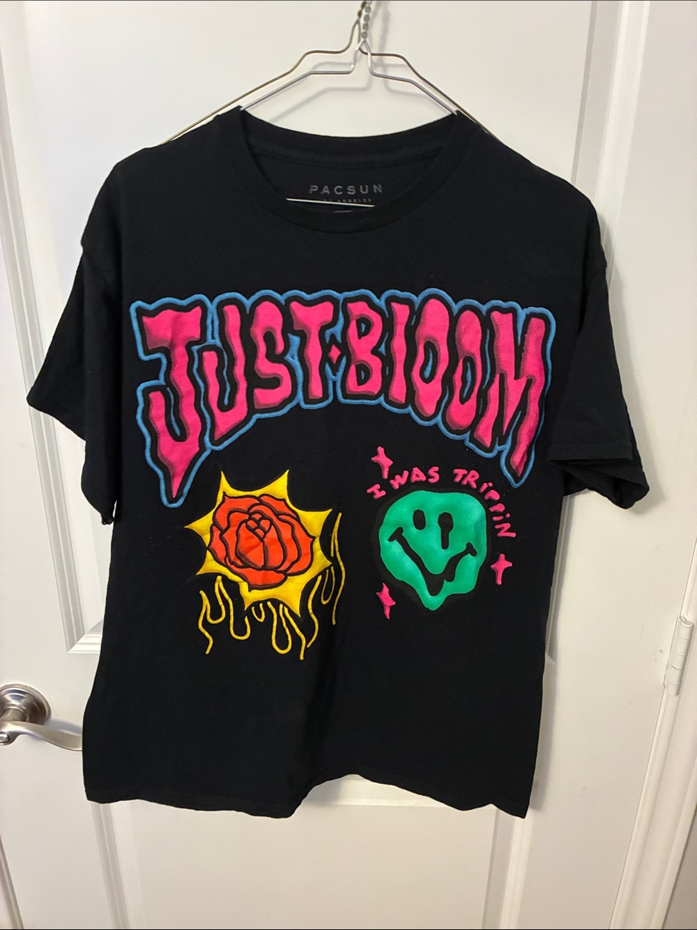 PacSun Black Graphic Tee with Pink, Blue, Yellow and Green Print